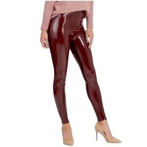 SPANX Faux Leather Patent Leather Ankle Leggings Ruby Red Burgundy Size MP NEW